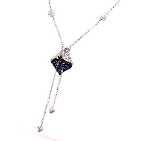 Diamond Sapphire Necklace 1.30 CTW Women Certified $3,950 822574 - Picture 3 of 10